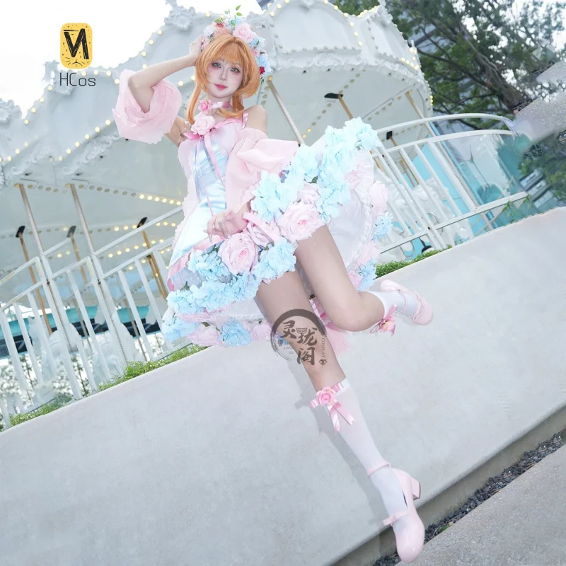 

HCos Card Captor KINOMOTO SAKUR Косплей Костюм Женское Платье Лолиты со Шляпой Хэллоуин Карнавальная Униформа Аниме Одежда Партии Костюм