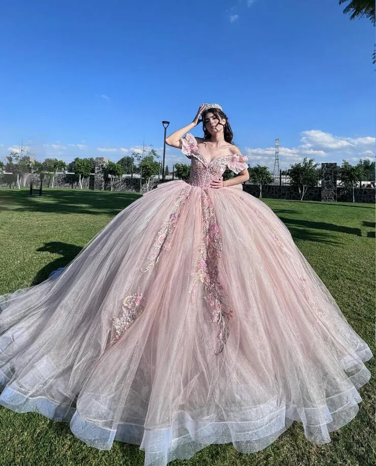 Robes de Quinceanera de princesse rose blush, Off initiated 3D Floral Applique Corset, 15 ans, taille personnalisée, nickel é, éducatif