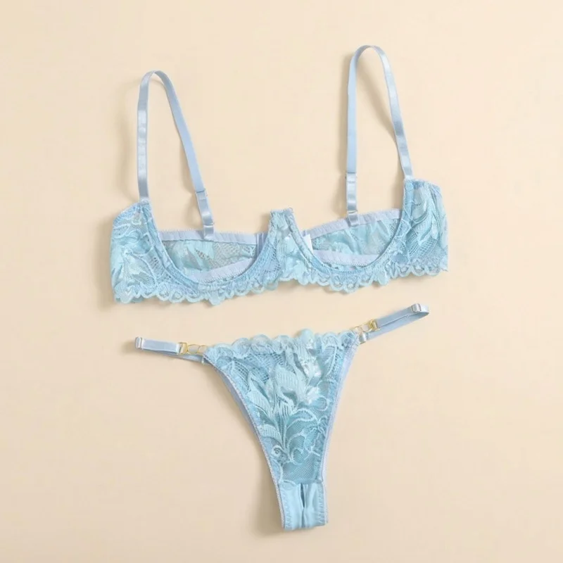 

Toucheart Adult Sexy Lingerie Set Low-Cut Breast-Exposing Lace Embroidery See-Through Sexy Open-Back No-Removal Wear Underwear