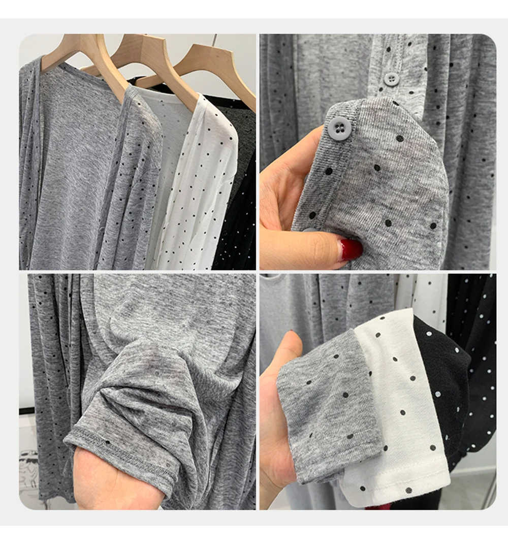 Cardigan de Protection solaire d'été léger à pois, T-Shirt d'extérieur à manches longues, simple boutonnage, haut polyvalent pour femmes