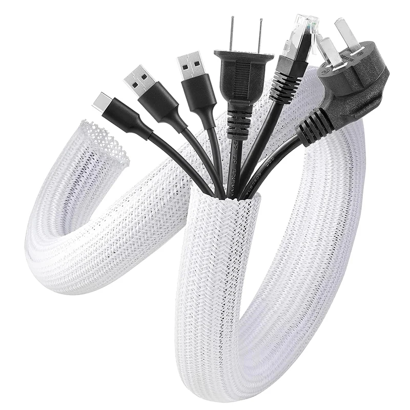 Braided Cable Sleeve PET Nylon Wrapping Cable Casing Cable Sleeve Wire For Desk PC TV Wire Protector Cable Expandable Wrap Cover