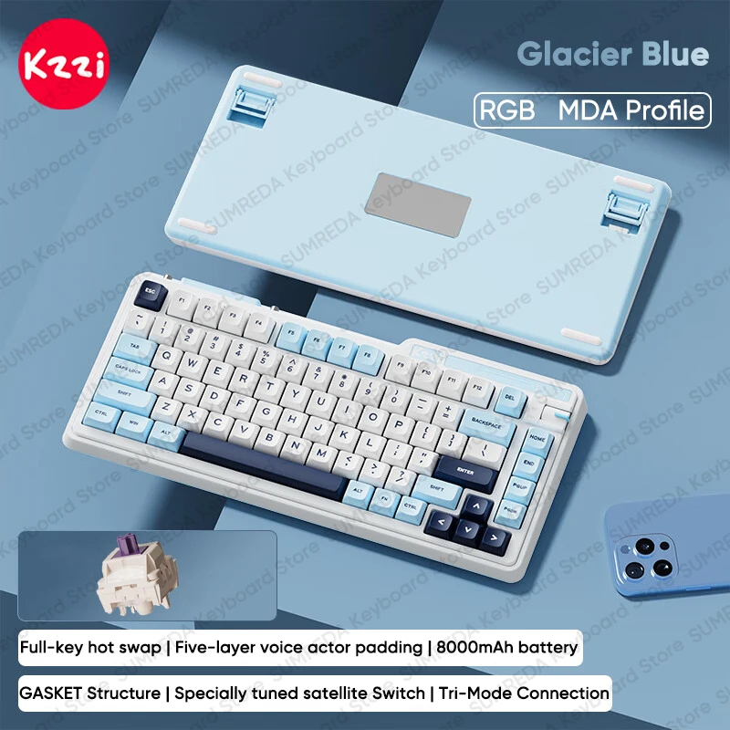 

KZZI K75 V2 Gaming Mechanical Keyboard 75% Layout Customized BT 2.4G Wired GASKET RGB Hot Swap Office Keyboard PC Accessories
