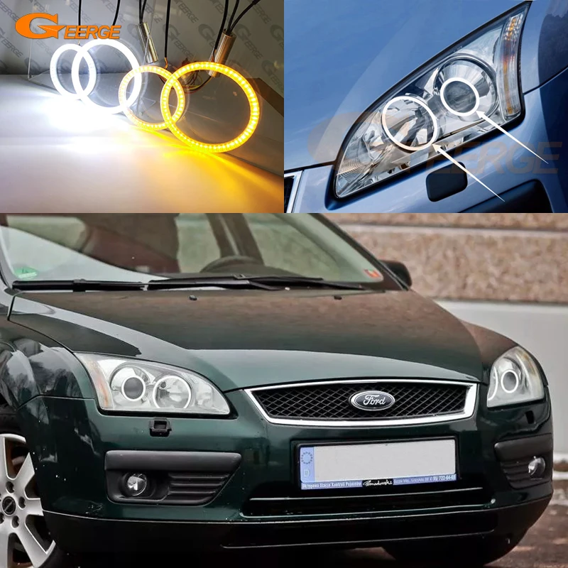

Для Ford Focus II Mk2 2004 2005 2006 2007 2008 ультра яркий A/W Switchback DRL указатель поворота светодиодный ангельские глазки комплект кольца Halo