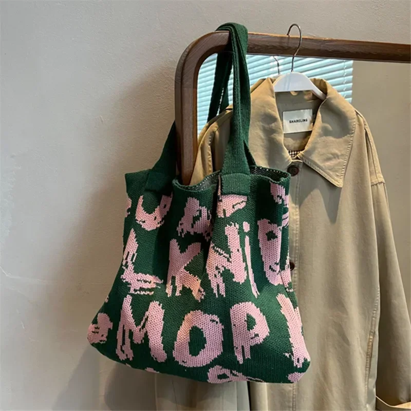 Novelty Knitted Tote Bag, Hollow Out Handbag Shoulder Bag for Teen Girls Women Student ,Workers,Business,Outdoor, Travel  Bags