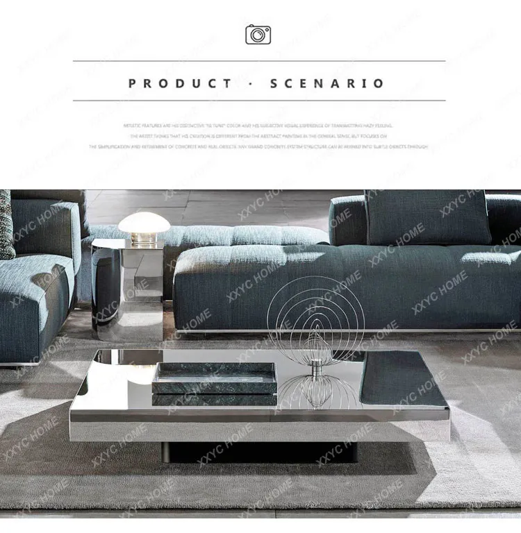 

SSC Postmodern Stainless Steel Mirror Coffee Table Light Luxury Living Room Large Apartment Square Table High-end