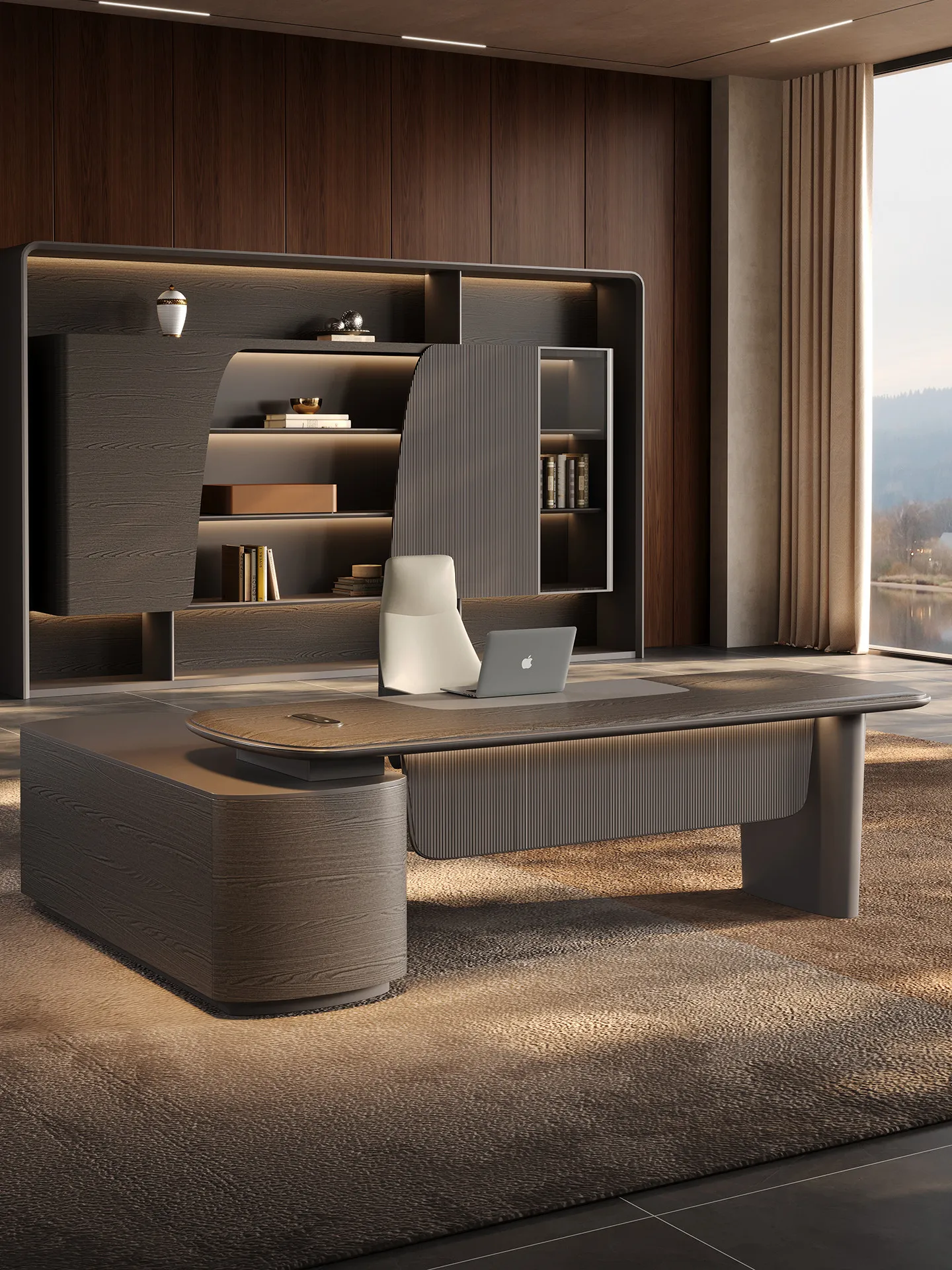 High End Italian Light Luxury Modern Modular Commercial E0 Level L-Shaped Large Desk For Boss's/Chairman's/President's Office