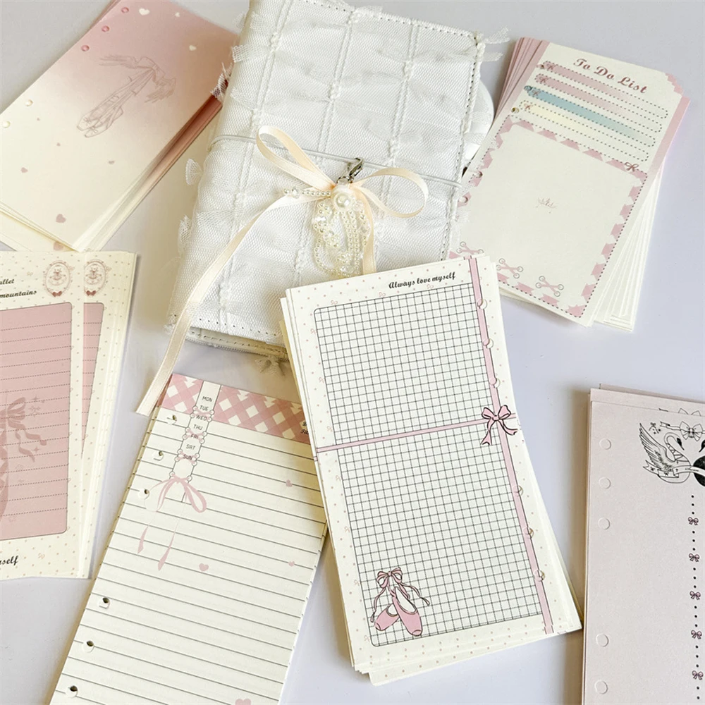50 sheets Ballet Style Black and White Swan Week Plan Todo Inside Page, Ribbon Dance Shoes A6 Replacement Core