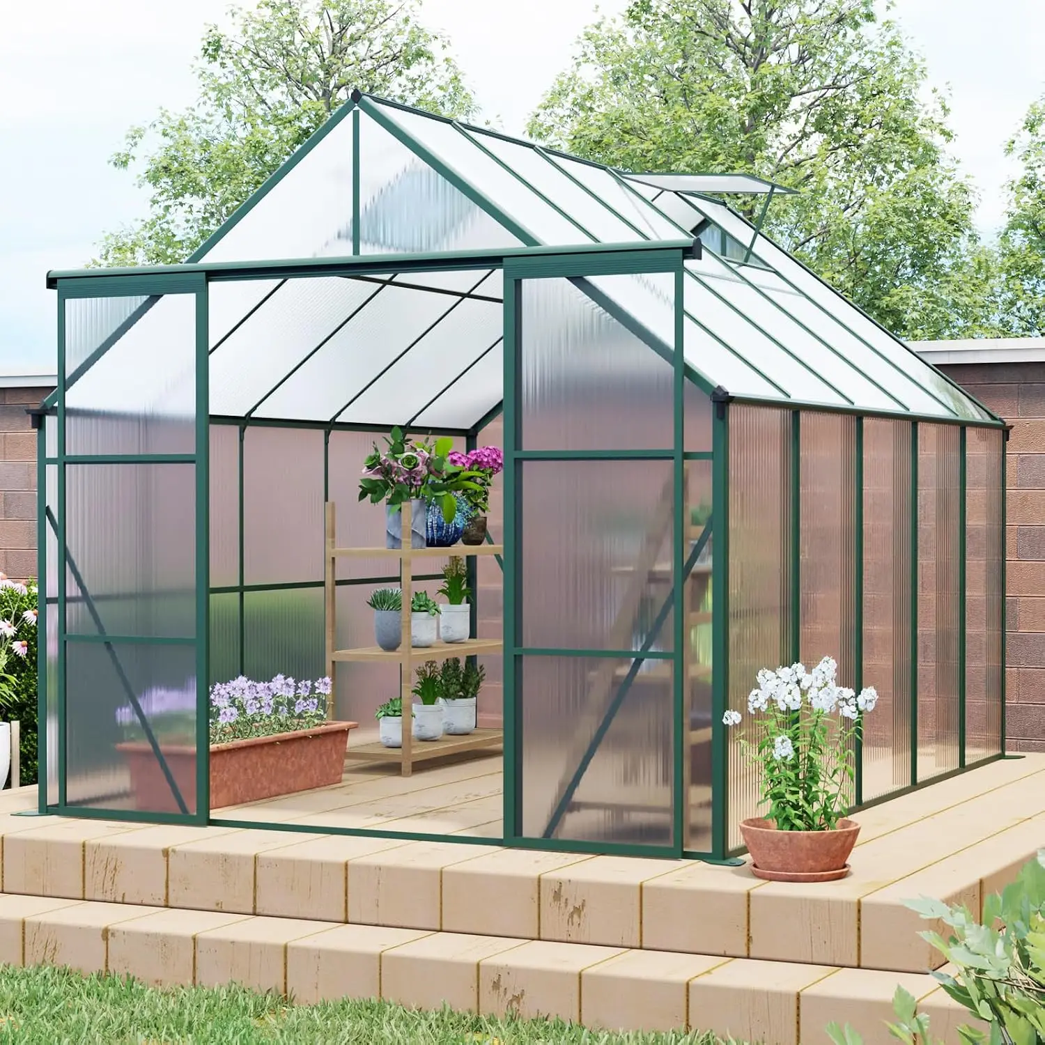 8x10FT Polycarbonate Green Houses for Outside Garden Backyard,Large Walk-in Greenhouse for Outdoors and Winter Garden, Customi