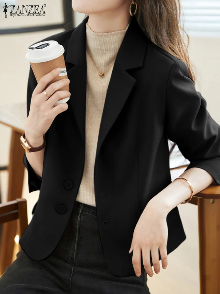 ZANZEA Korean Fashion Lapel Neck Blazer Long Sleeve Classy Office Lady Commute Suits Elegant Women Autumn 2024 Casual Blazer