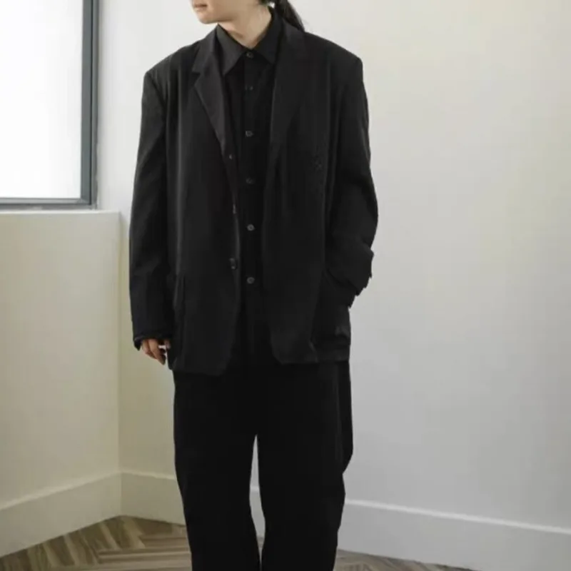 HKSH Spring Autumn New Men Tide Dark Chic Ins Fashion Vintage Rayon Yamamoto Style Shirt Gothic Japanese Long Shirts Y2K HK27046