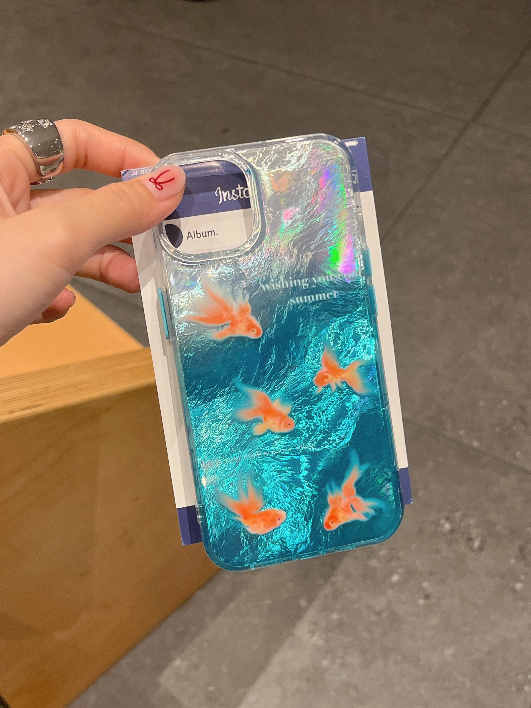 Korean Ins Blue Ocean Lazily Goldfish Water Ripple Phone Case for iPhone 16 15 14 13 11 Pro Max Plus Back Cover for 12 Pro Max