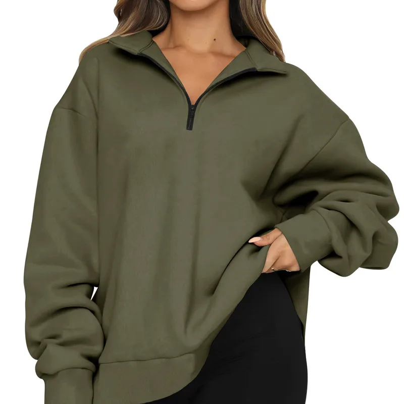 

Women's Sweatshirts Neutral Wind Long Sleeve Loose Turn Down Zipper Collar Outwear Casual Streetwear for Autumn and Winter