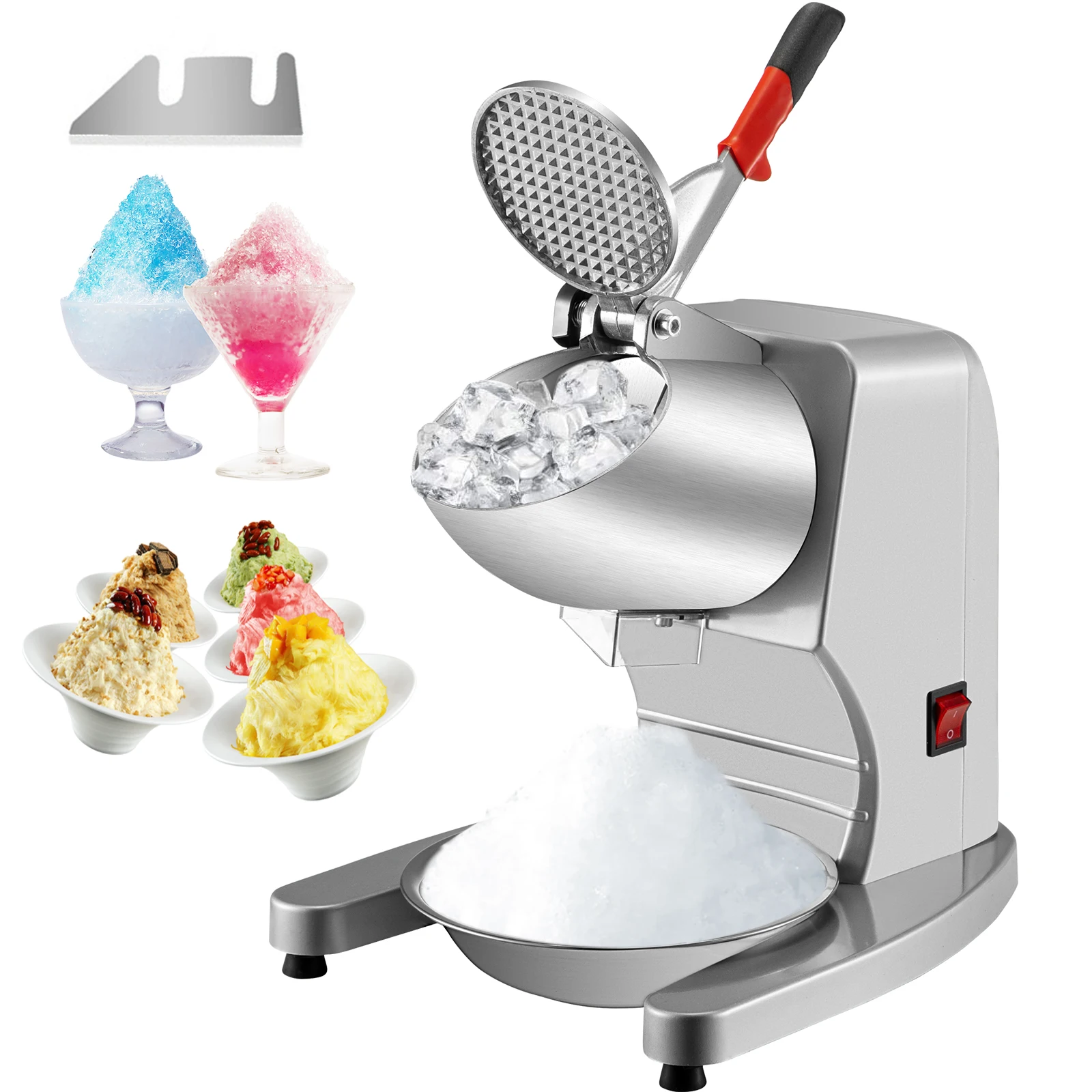 VEVOR 95Kg/H Electric Dual Blade Ice Crusher Commercial Snow Cone Granizing Machine with Free Tray Home Icy Drink Smoothie Maker