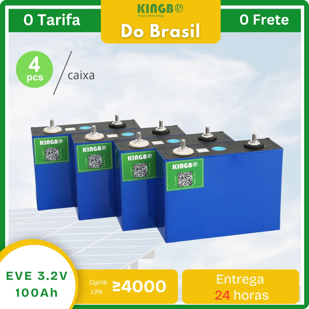 【Do Brazil】Kingbo 4PCS EVE100 Lindoviver 3.2V 100Ah lifepo4  Battery Cells energy storage battery 12v Portable power station