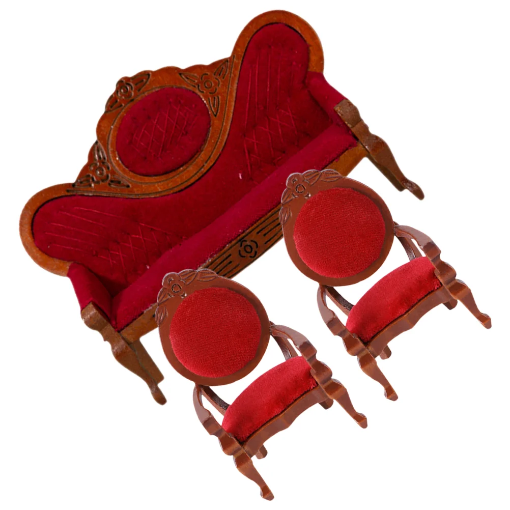 3 Pcs Decor Sofa Peach Armchair Tiny Furniture Mini House Accessories Couch Figurine Decoration Red Simulation