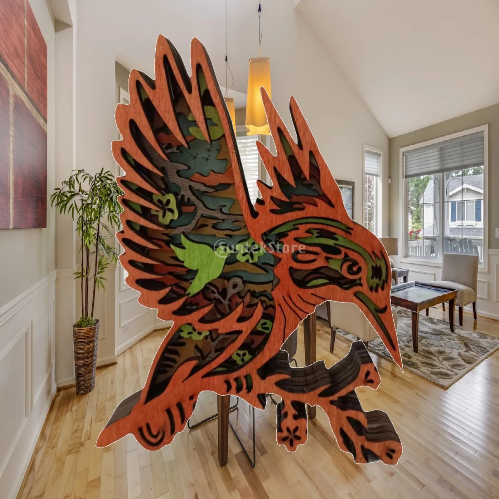 Hummingbird Statue 3D Animal Carving Figurine Decoration Rustic Silhouette Sculpture for Bookshelf Bedroom Indoor