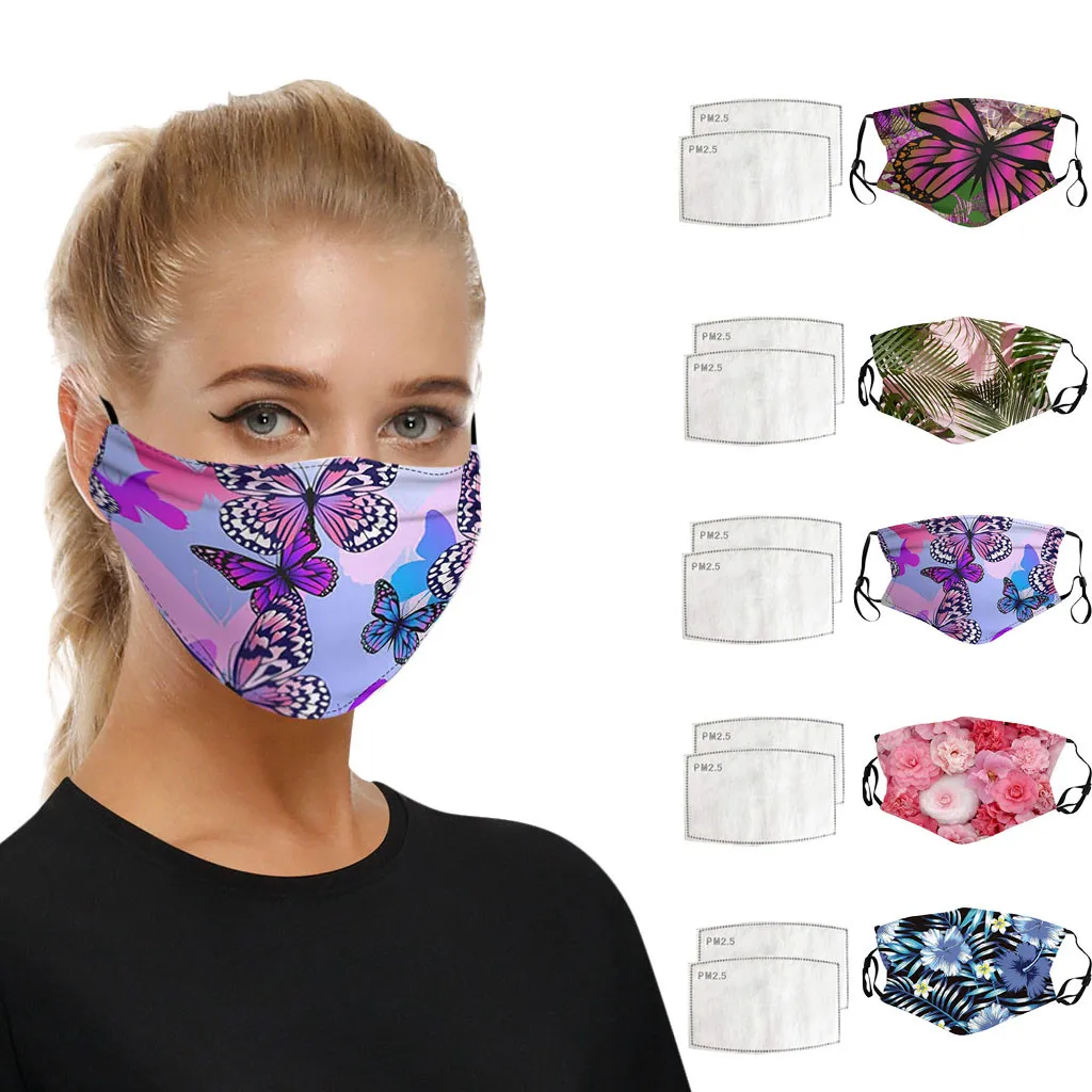 Printed Face Mask Cover Set 5 Pieces 10 Filters Protection Reusable Breathable Mouth Guard Adjustable Ear Loop Floral 2026 T1