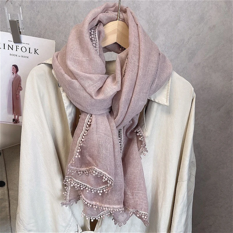 

Flaxen Lace Thin Cotton Linen Scarf Premium Summer Sunscreen Women's Scarves Shawl Versatile Literary Scarf Pashmina 90*180cm