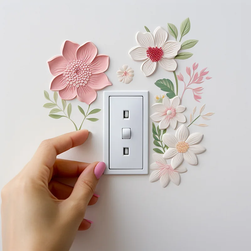 INS Style Flower Switch Sticker, Fresh Blossom Light Switch Decal, Suitable For Living Room Entrance Wall Decoration
