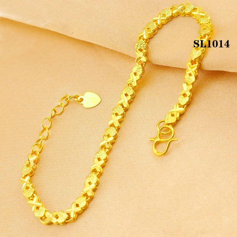 AU999 24K سوار القلب الذهب |   المينا المتدرجة - قلوب مطلية بسلسلة خرز ذهبية، تصميم مشبك، رقيق ومتعدد الاستخدامات