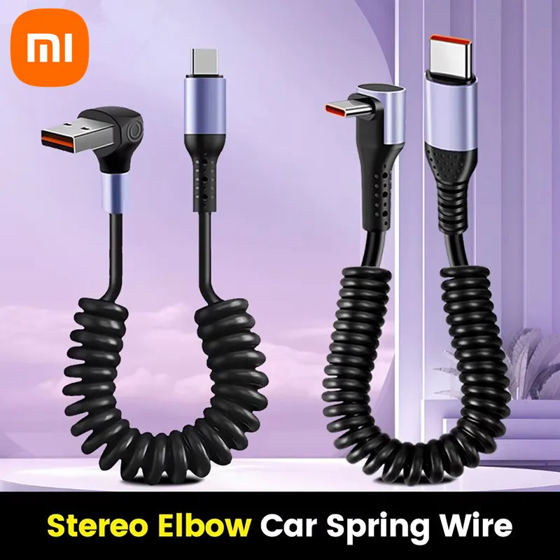 Xiaomi cabo de mola para carro, 66w, fio de carregamento rápido tipo c para tipo c, para iphone 15, huawei, samsung, cabo usb c de 20cm a 1m