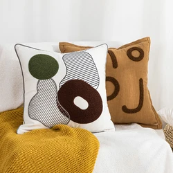 Embroidery Cushion Cover Abstract Geometric Tige Brown Pillow Cover 45x45cm Home decoration Living Room Bedroom Sofa Bed Chair