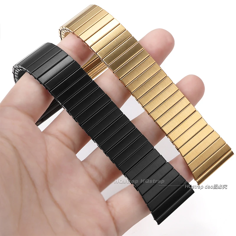 Slim Elastic Metal Strap 22mm Stainless Steel Watchband Accessories Silver Black Bracelet Universal Replacement Straps with Tool