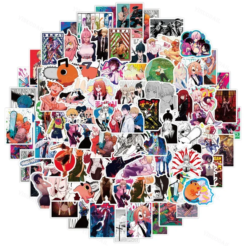 100pcs Anime Chainsaw Man Graffiti Stickers Decal for Laptop Suitcase Skateboard Phone Case Waterproof Sticker Toy Gift