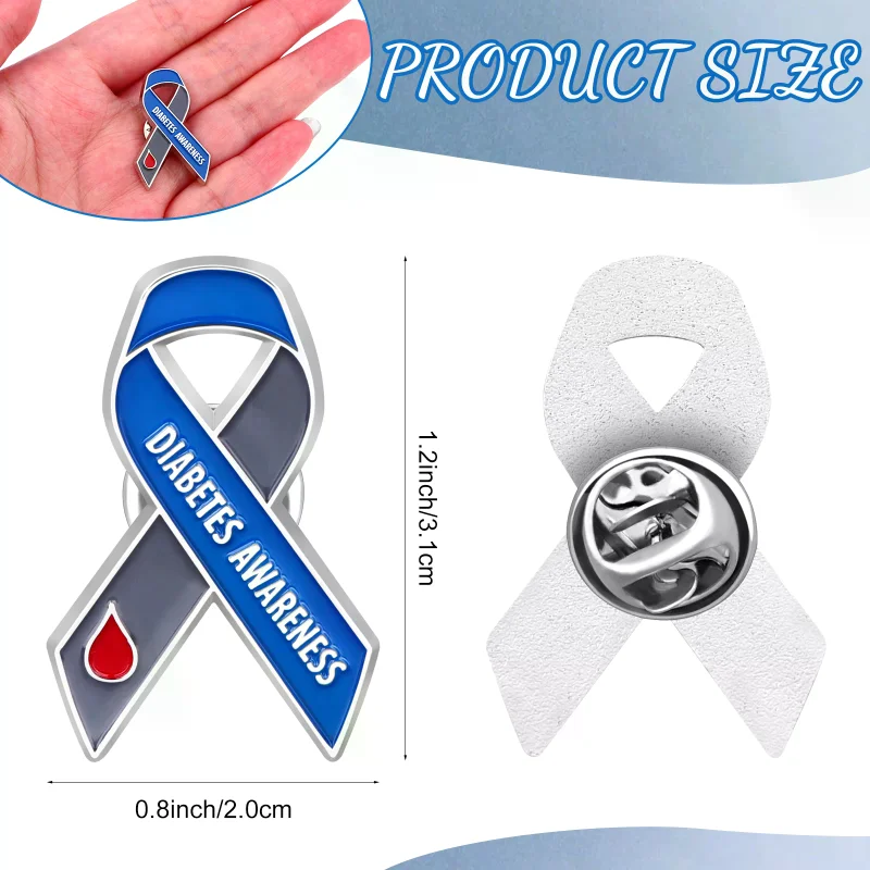 

25 штук значков для знакомства с проблемой диабета, серые и синие ленточные значки для профилактики диабета 1 типа, для людей с диабетом 1 типа.