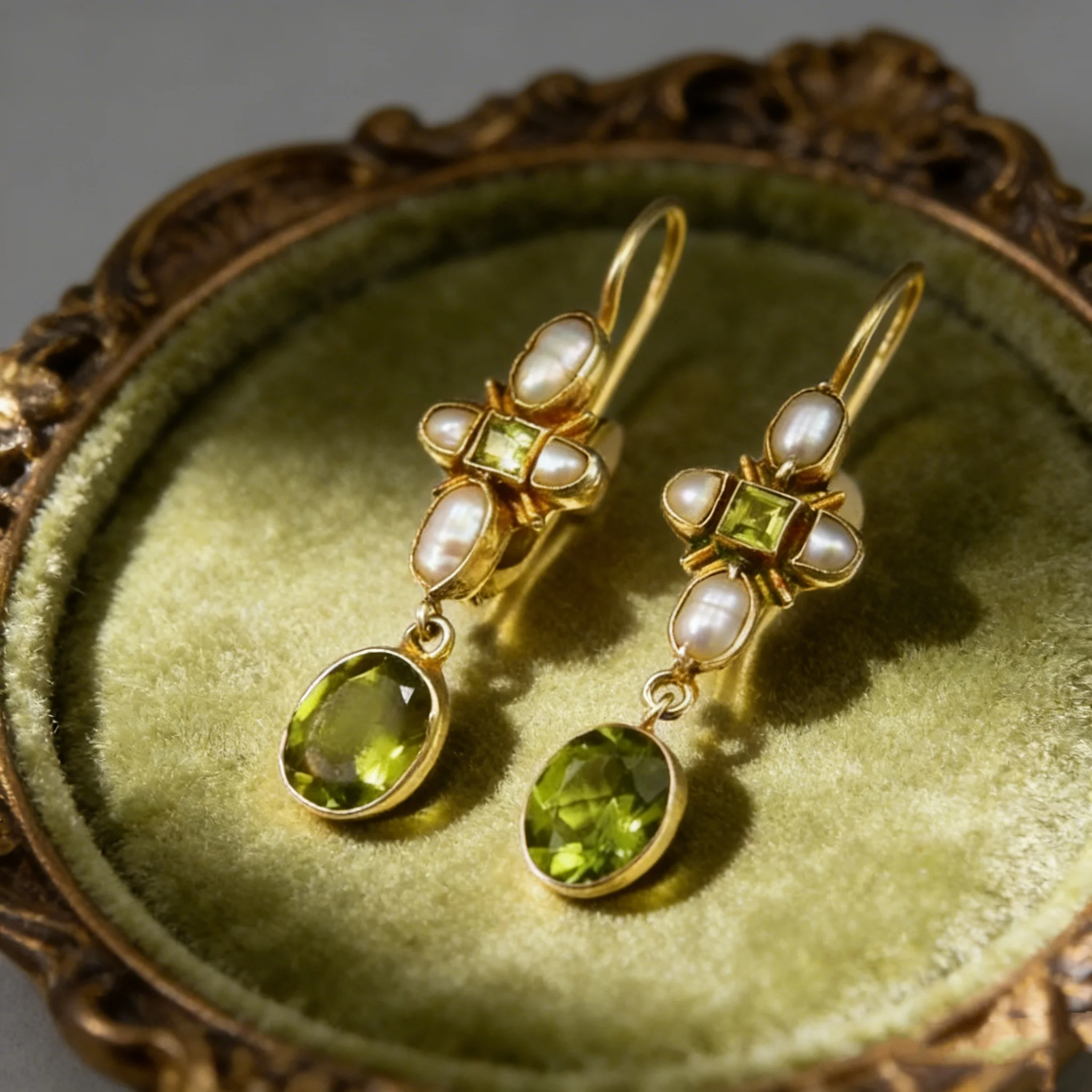 Elegant Vintage Inlaid Green Synthetic Zirconia Imitation Pearls Dangle Earrings for Women\'s Fashion Banquet Jewelry Accessories