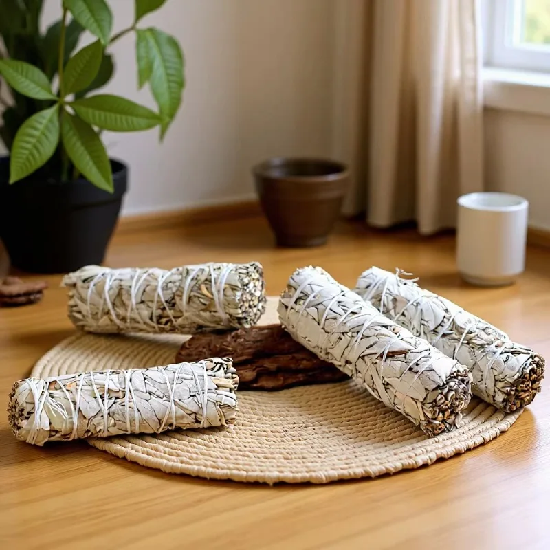 Natural Herbal Smudge Sticks California White Sage with Vetiver Rosemary Lavender for Aromatherapy Meditation & Air Purification