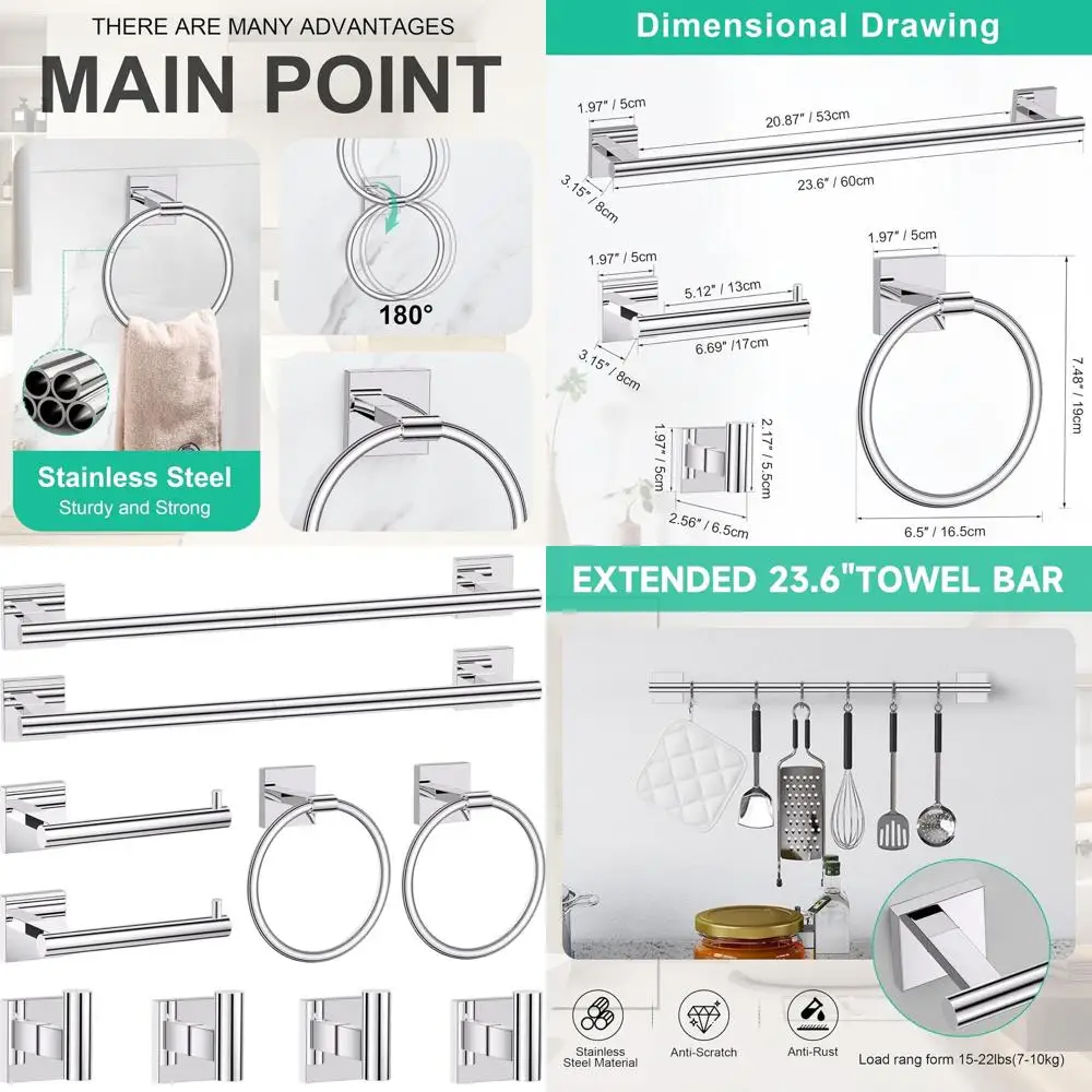 

Stainless Steel Bathroom Hardware Set, 10-Piece Towel Bar & Holder, 23.6 Wall-Mounted Toilet Paper Holder