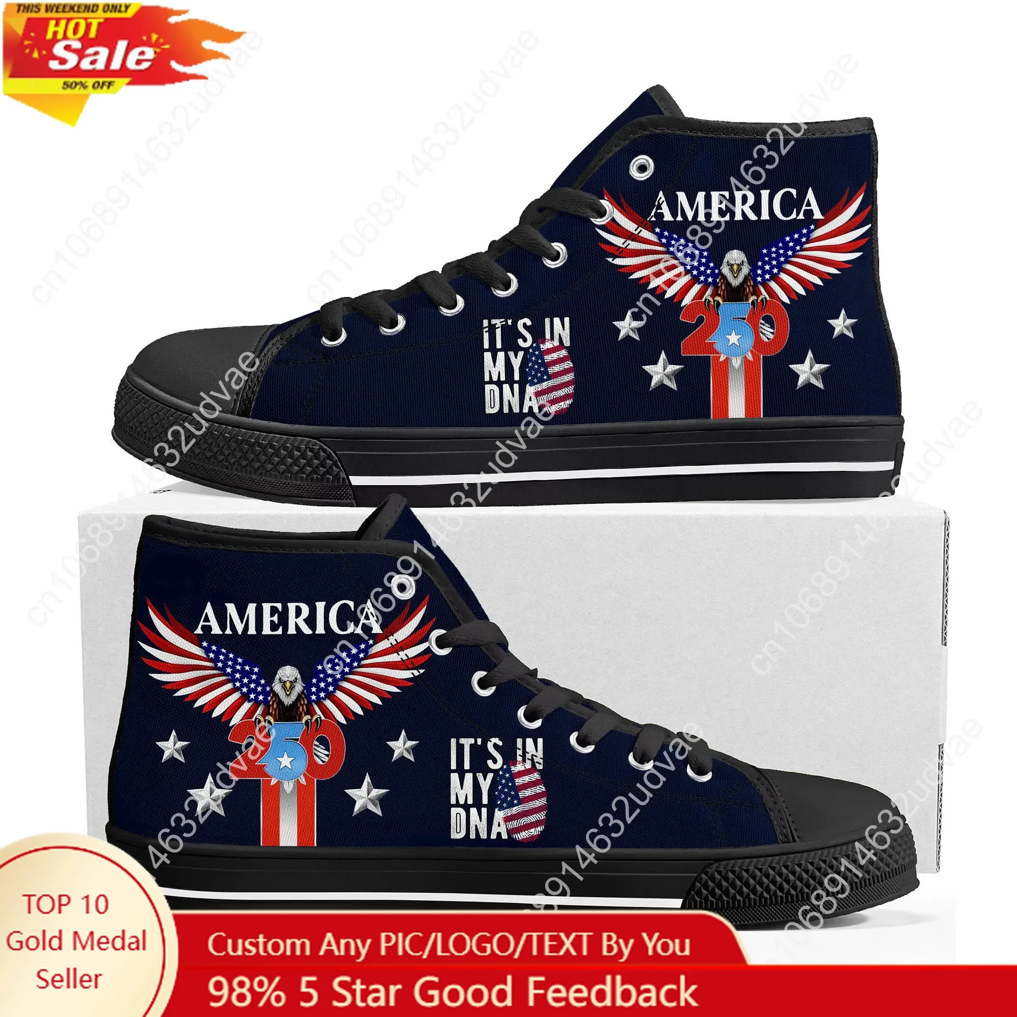 

America 250th Anniversary 1776-2026 High Top Shoes Men Women Canvas Sneaker Durable Sneakers Couple Footwear Custom Shoe Black