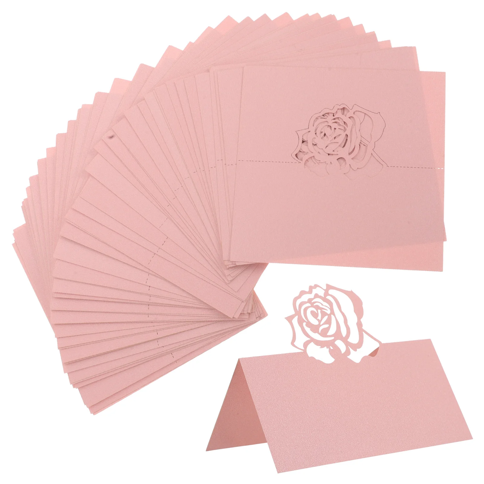 

50Pcs Intricate Cut Rose Place Cards Romantic Valentine's Day Wedding Table Seating Plan Name Tents Pink Baby Shower Place Cards
