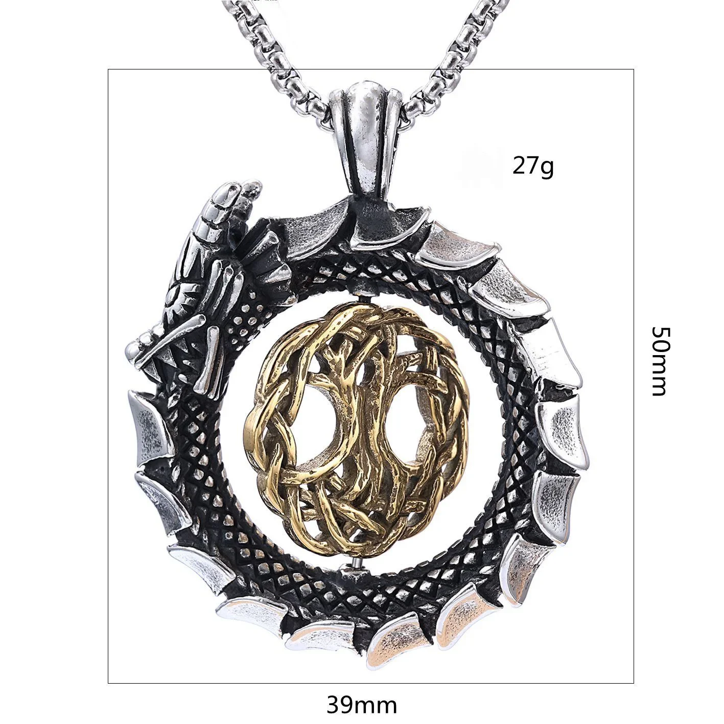 CHUANGCHENG Viking Stainless Steel Rotation Viking Dragon Tree of Life Pendant Men's Necklace Chains Jewelry Accessories