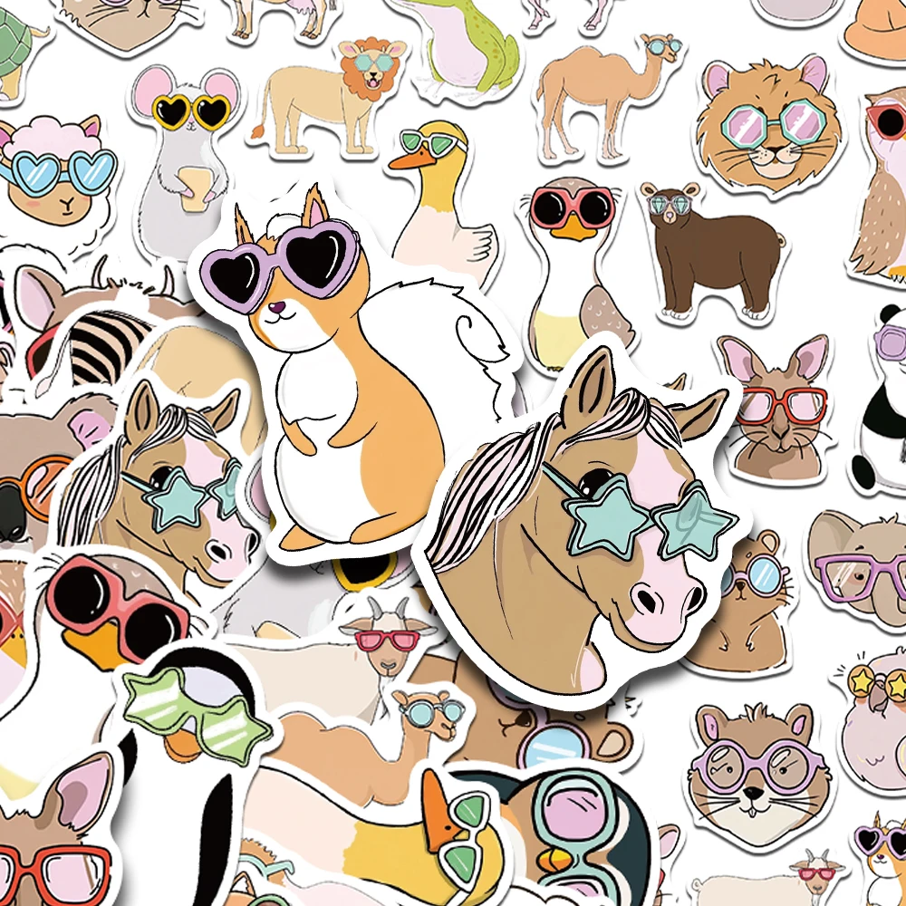 50 قطعة الكرتون لطيف نظارات الحيوانات ملصقات الشارات لأجهزة الكمبيوتر المحمول سجل القصاصات الأمتعة الغيتار خوذة DIY الكتابة على الجدران ملصقات الجمالية #1