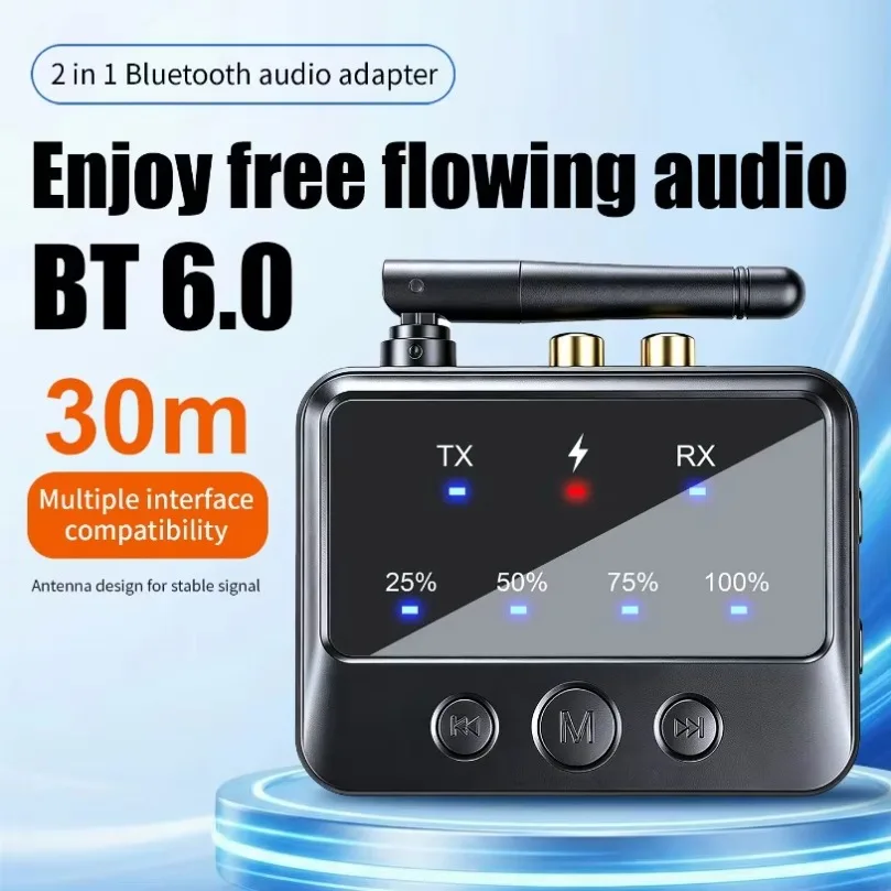 Bluetooth 6.0 Audio Transmitter Receiver 2 in 1 Adapter Wireless Audio Receiver RCA 3.5mm AUX for TV Speaker Amplifier Headphone