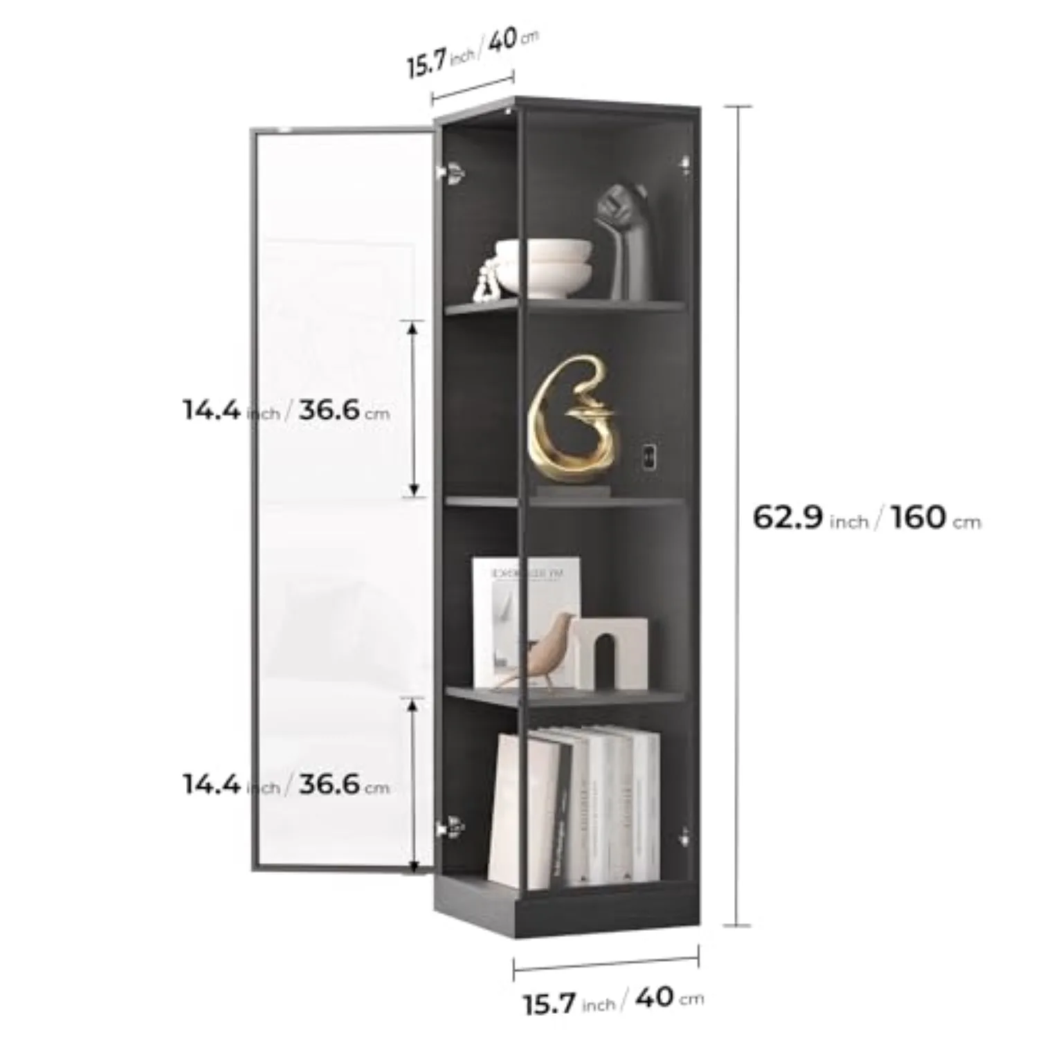 Corner Display Cabinet with Doors, 4-Tier, 3 Color Light, Black | Curio Cabinet, Display Case for Collectibles, Storage view 2
