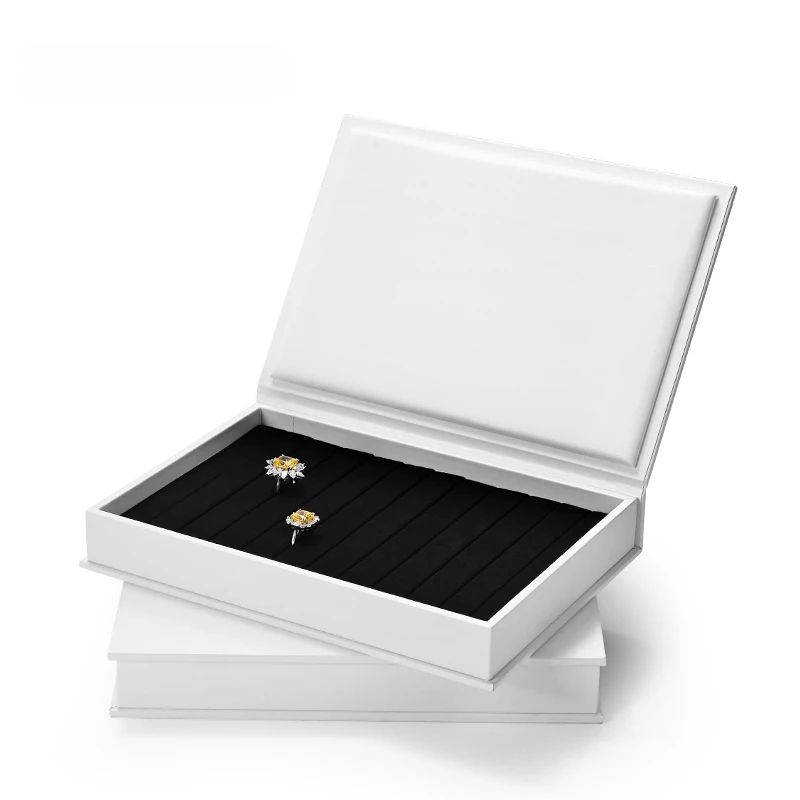 White leather jewelry storage box, high-end jewelry display props, light luxury display rings, pendants, necklaces, trays