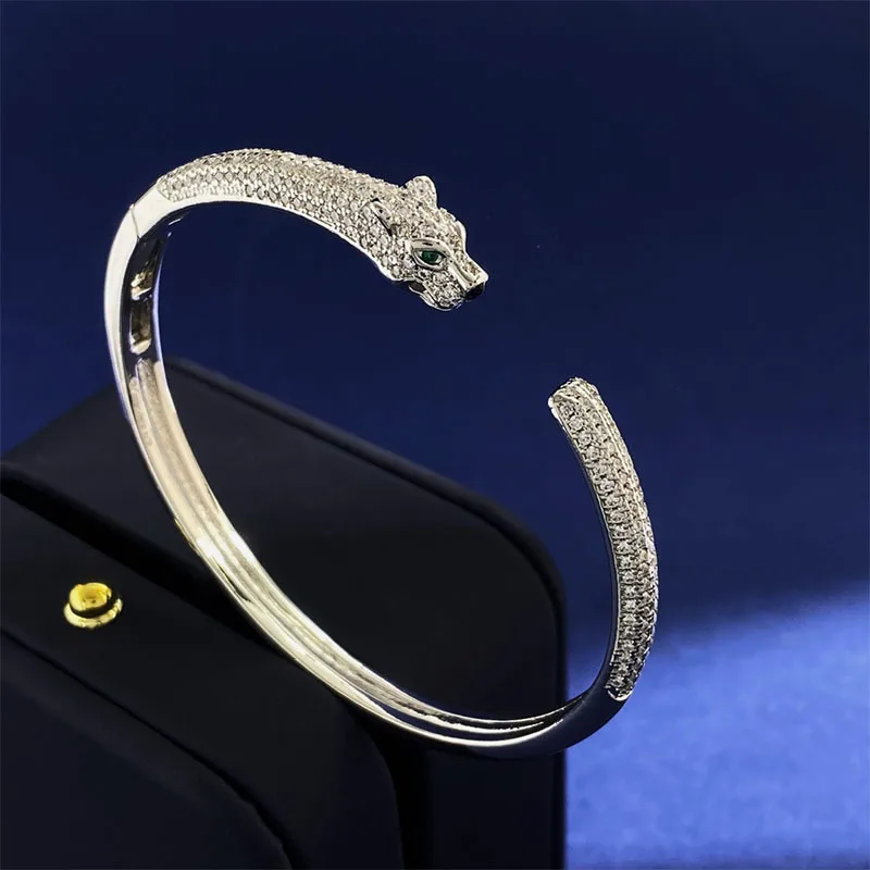 

Titanium steel leopard head pattern open bracelet