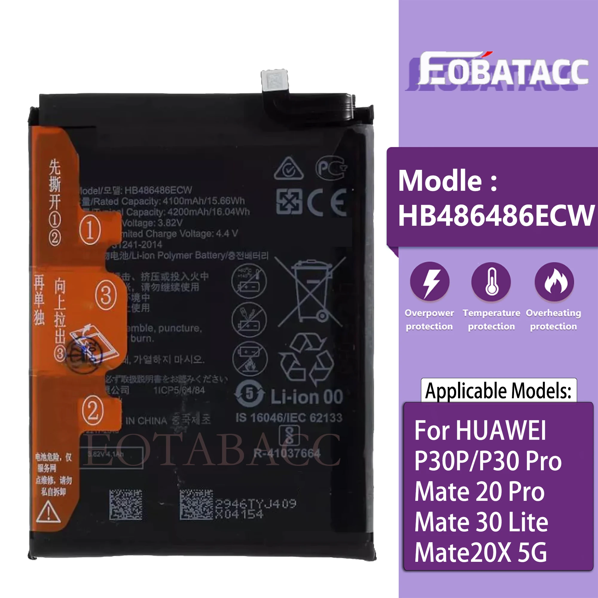 

HB486486ECW Battery For Huawei P30 Pro P30P MT20PRO Mate20 Pro Mate 20 Pro Repair Part Original Capacity Mobile Phone Batteries