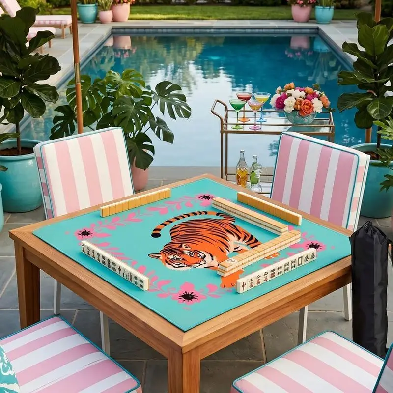 VIKAMA Teal Tropical Tiger Mahjong Mat Waterproof Non Slip Outdoor Pad Pool Patio Party American Desktop Cover