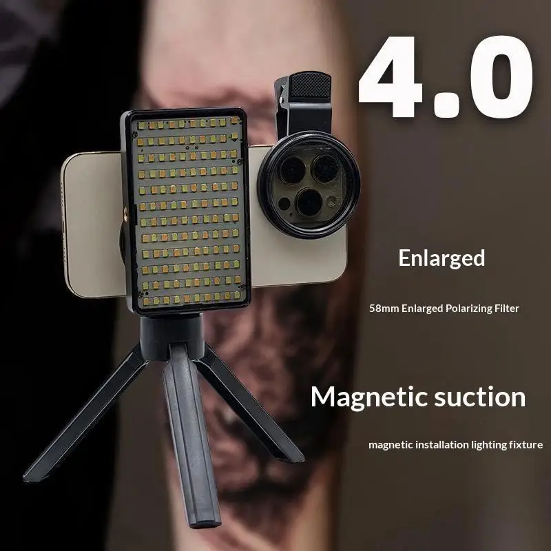 Professional 58mm Photography Light 120 LED Beads Polarizing Filter Tattoo Work Lamp for Clear Pattern Shooting