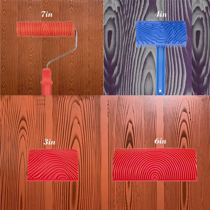 Wood Grain Tools, 4Pcs Wood Grain Roller Painting Tools Texture Pattern with Handles Texture Tool Paint,For Wall Room