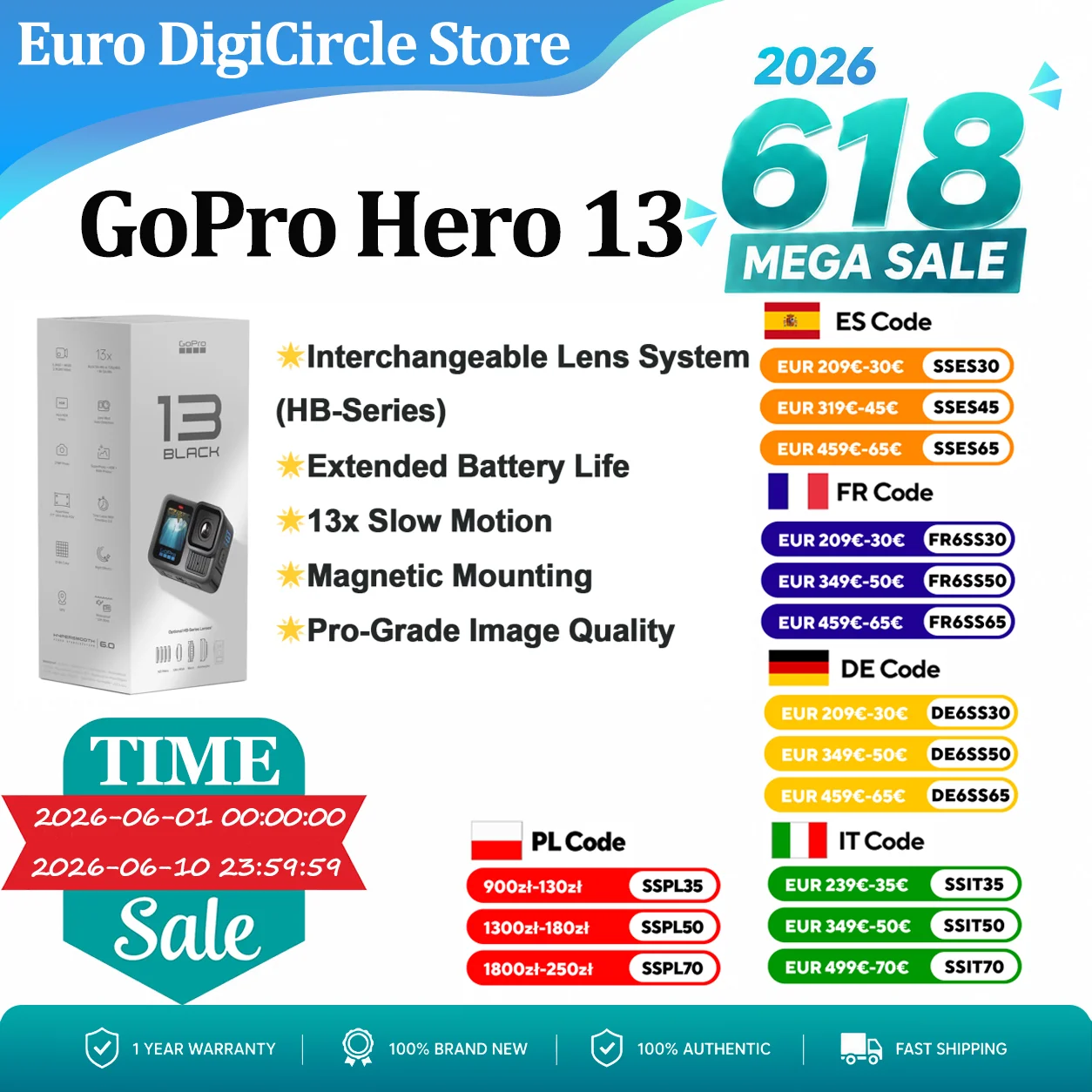 Nouvelle GoPro Hero 13, noir HD 5.3k vidéo, 1900mAh caméra anti - tremblement vélo caméra de sport