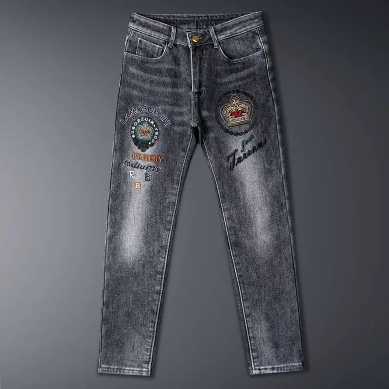 

Autumn and Spring Trend Printed American Vintage Straight Leg High Street Denim Pants for Men Casual Sports High Quality Jeans