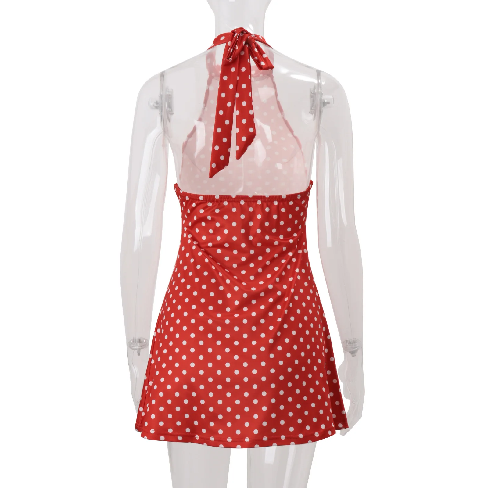 Sexy Neckholder-Kleid mit Polka-Dot-Print für Damen, elegantes Partykleid, schmal geschnitten, rückenfrei, ärmellos, Minikleid, Sommer-Urlaubsoutfits – Detail 36