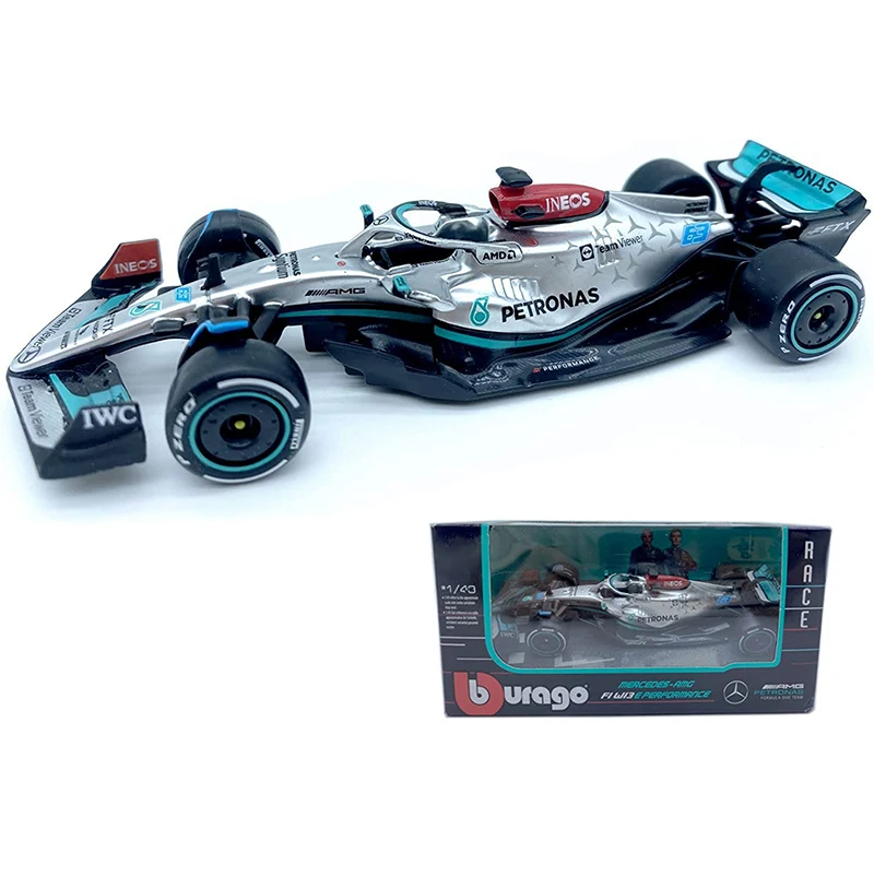 Bburago 2022 F1 Mercedes Benz-AMG W13 Racing Cars #44 Hamilton #63 Russell 1:43 Alloy Luxury Car Model Toys Gifts For Children