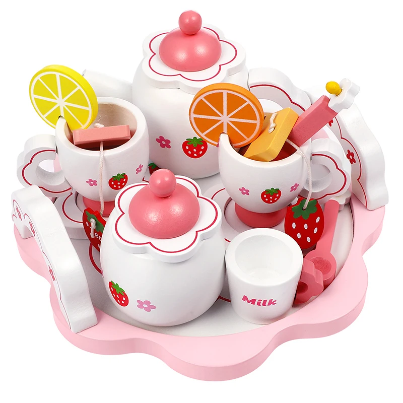 Wooden Tea Set Kitchen Tea Ware Teapot Tea Cup Toys Children Pretend Play Afternoon Tea Game Toys Gifts For Girls