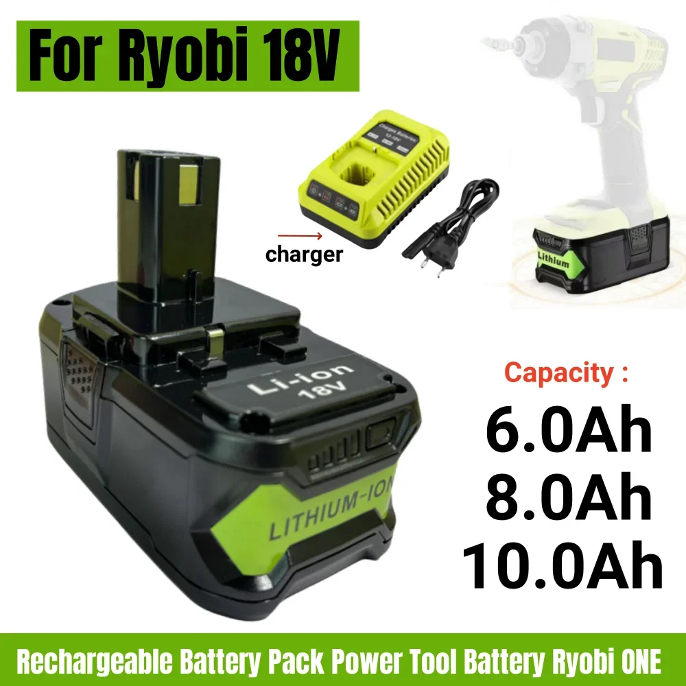 

18V 6.0/8.0/10.0AH Li-ion Rechargeable Battery for Ryobi ONE+ cordless Power Tool BPL1820 P108 P109 P106 P105 P104 P103 RB18L50